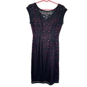 Sleeveless Scoop Neck Lace Bodycon Mini Dress Black Red Size 2